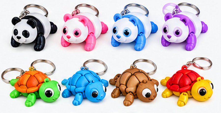 O mesmo panda e a mesma tartaruga impressos em cores diferentes